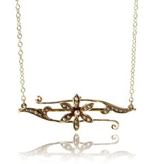 Antique Victorian Seed Pearl 15ct Gold Flower Necklace