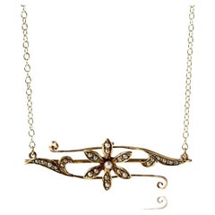 Antique Victorian Seed Pearl 15ct Gold Flower Necklace