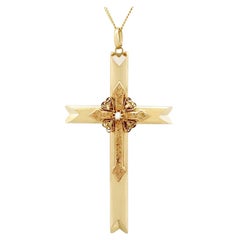 Antique Victorian Seed Pearl and 14ct Yellow Gold Cross Pendant