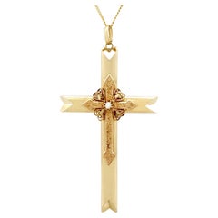 Pendentif croix victorien ancien en or jaune 14 carats et perles naturelles