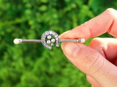 Antique Victorian Seed Pearl and Diamond Yellow Gold Horseshoe Bar Brooch