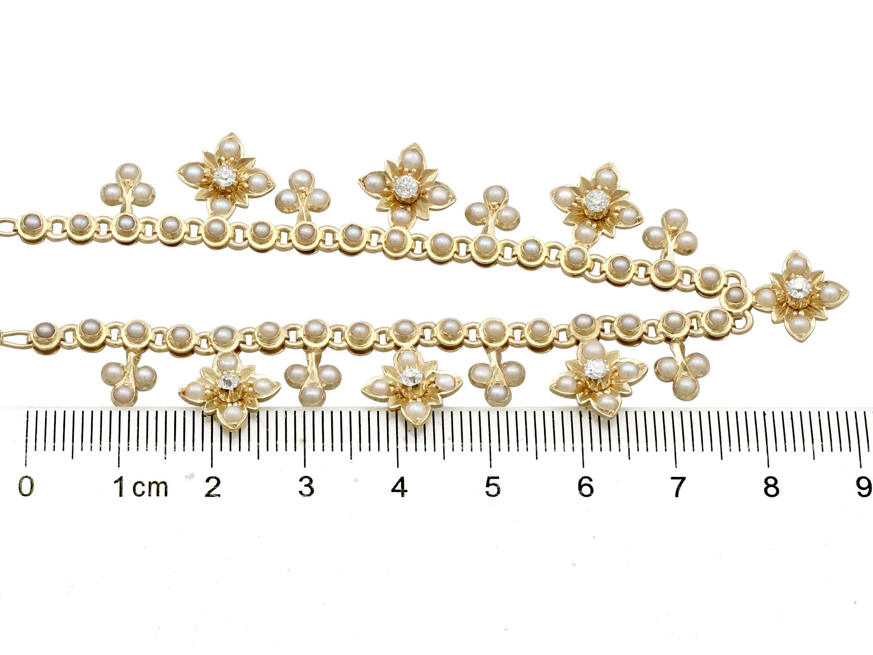 Old European Cut Antique Victorian Seed Pearl and Diamond Yellow Gold Necklace