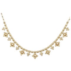 Collier en or jaune avec perles de rocaille et diamants de style victorien antique