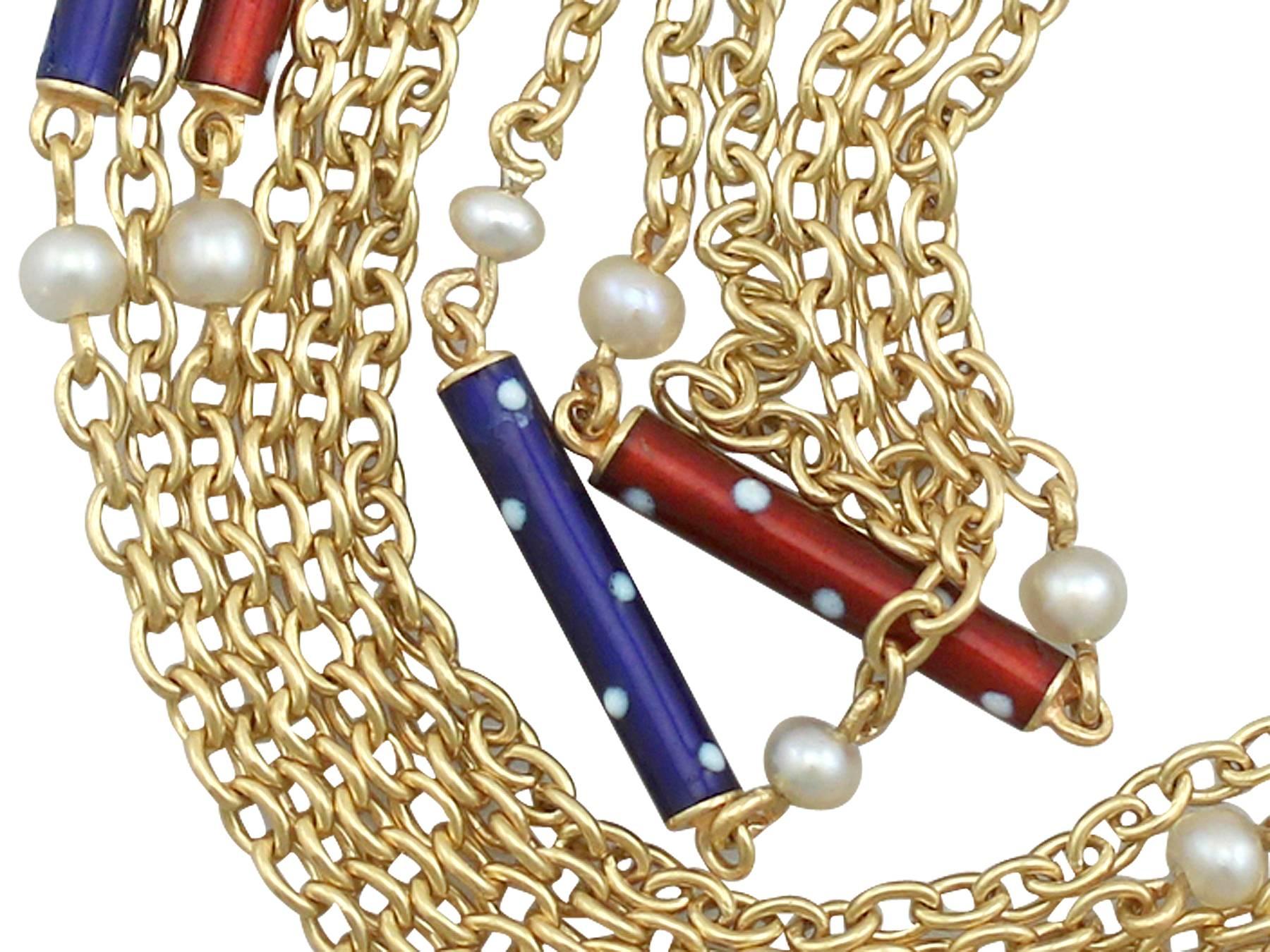Antique Victorian Seed Pearl and Enamel Yellow Gold Necklace For Sale ...