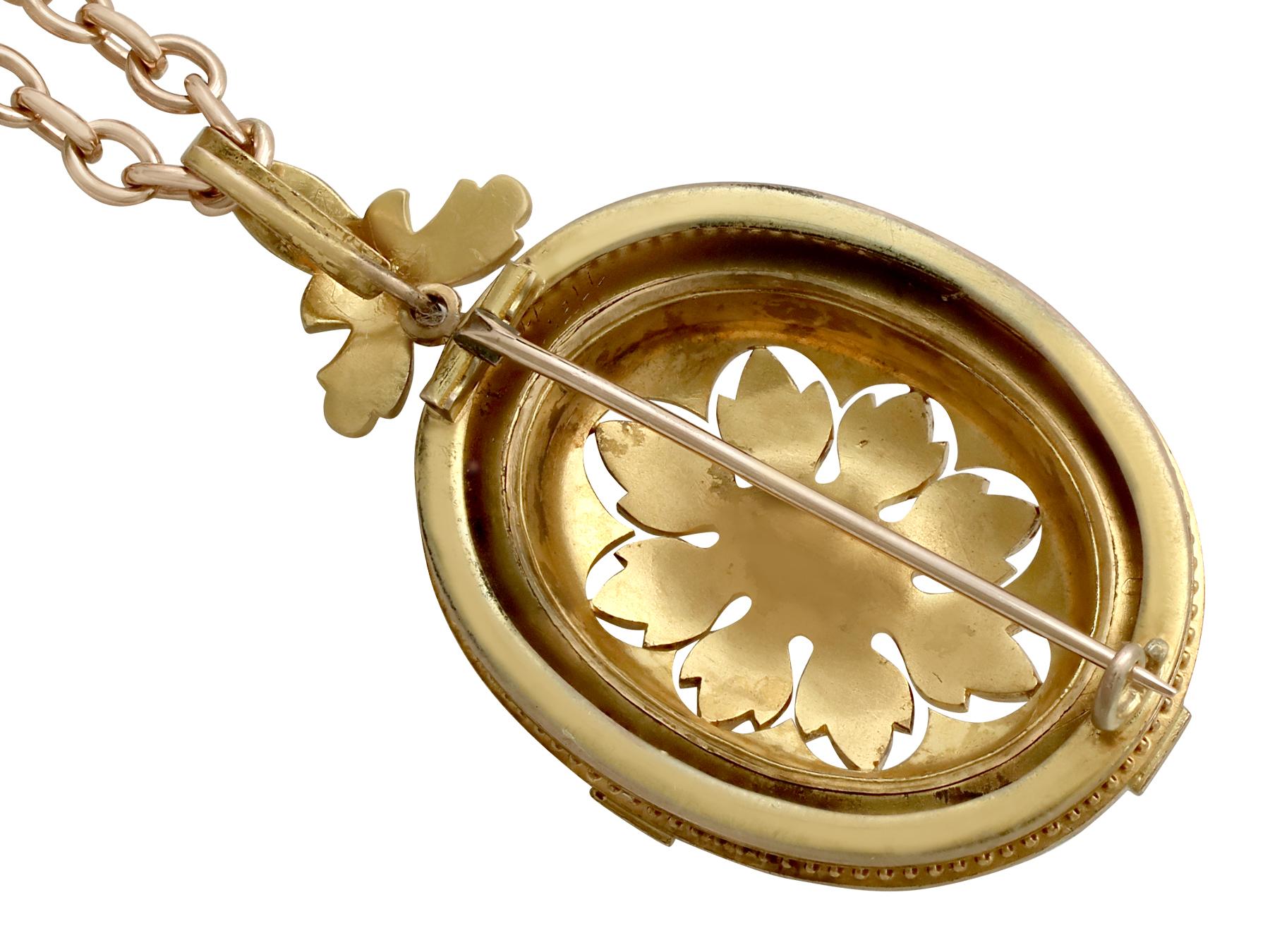 Women's or Men's Antique Victorian Seed Pearl and Yellow Gold Pendant Brooch For Sale