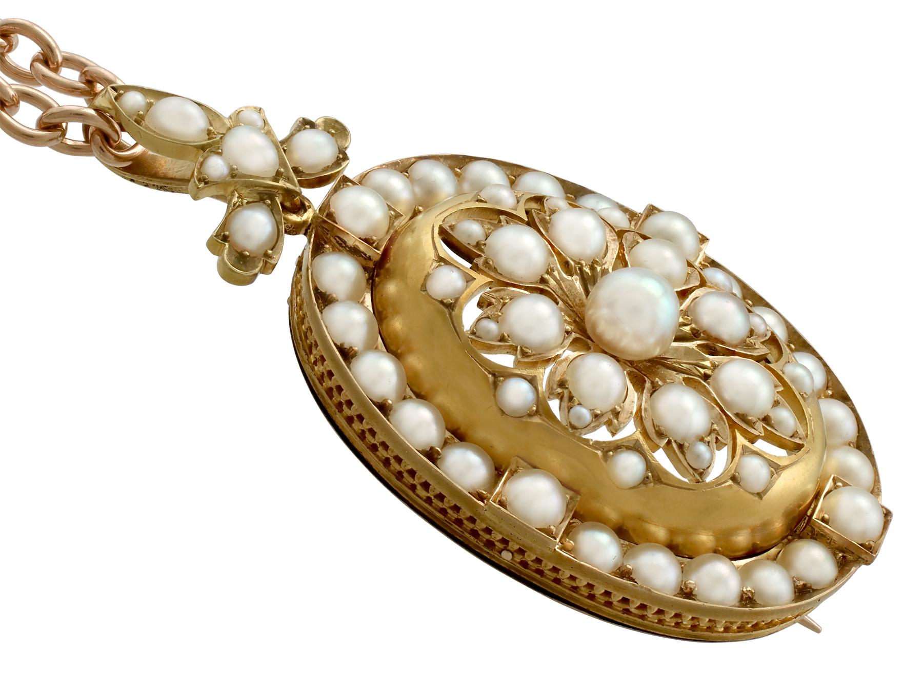 Antique Victorian Seed Pearl and Yellow Gold Pendant Brooch For Sale 1