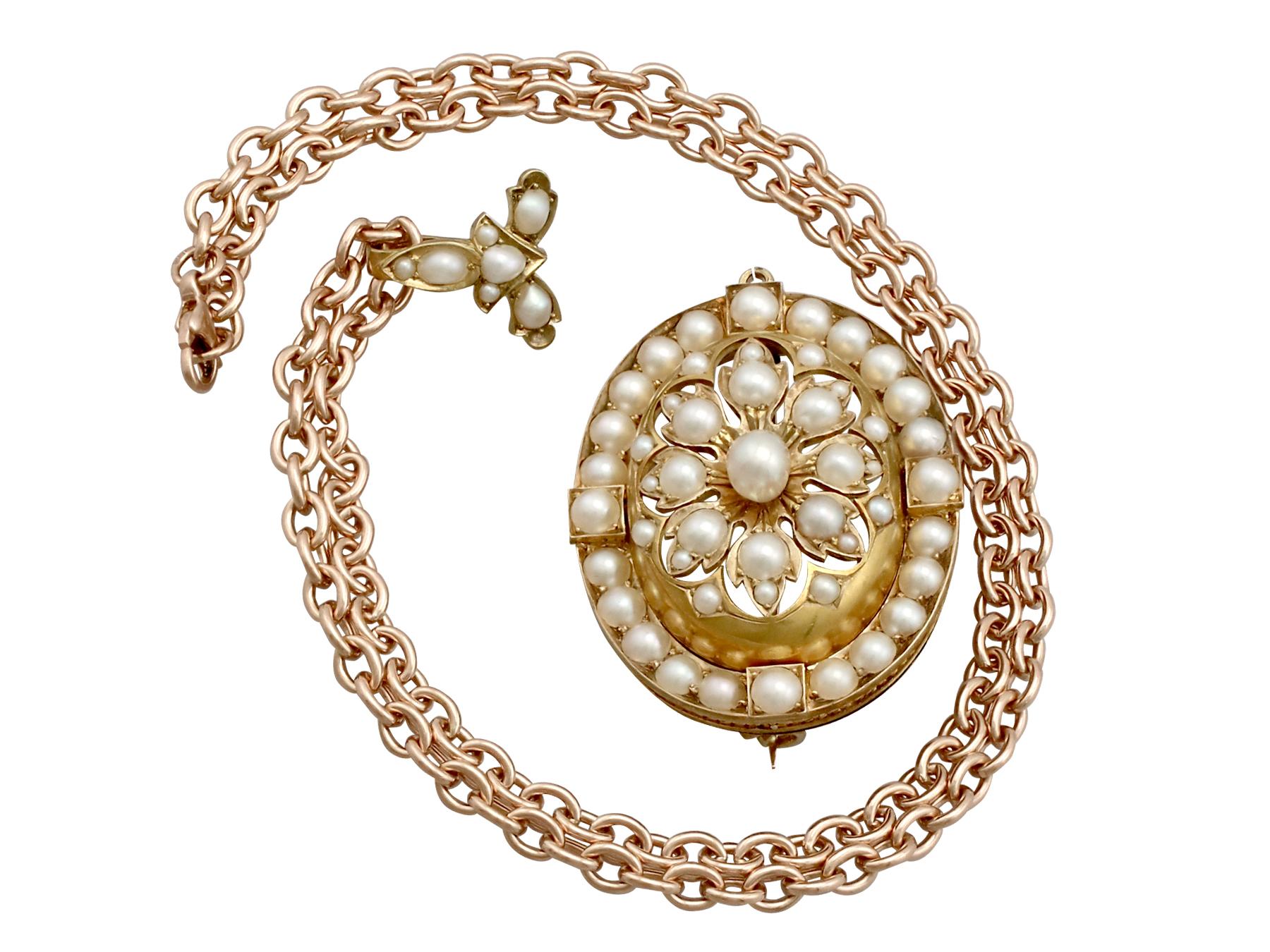 Broche pendentif victorienne ancienne en or jaune et perles de rocaille en vente 1