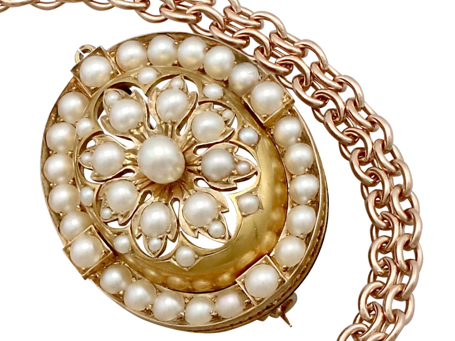 Antique Victorian Seed Pearl and Yellow Gold Pendant Brooch For Sale 3