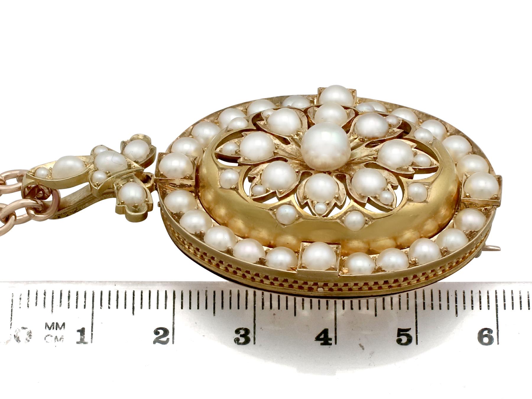 Antique Victorian Seed Pearl and Yellow Gold Pendant Brooch For Sale 4