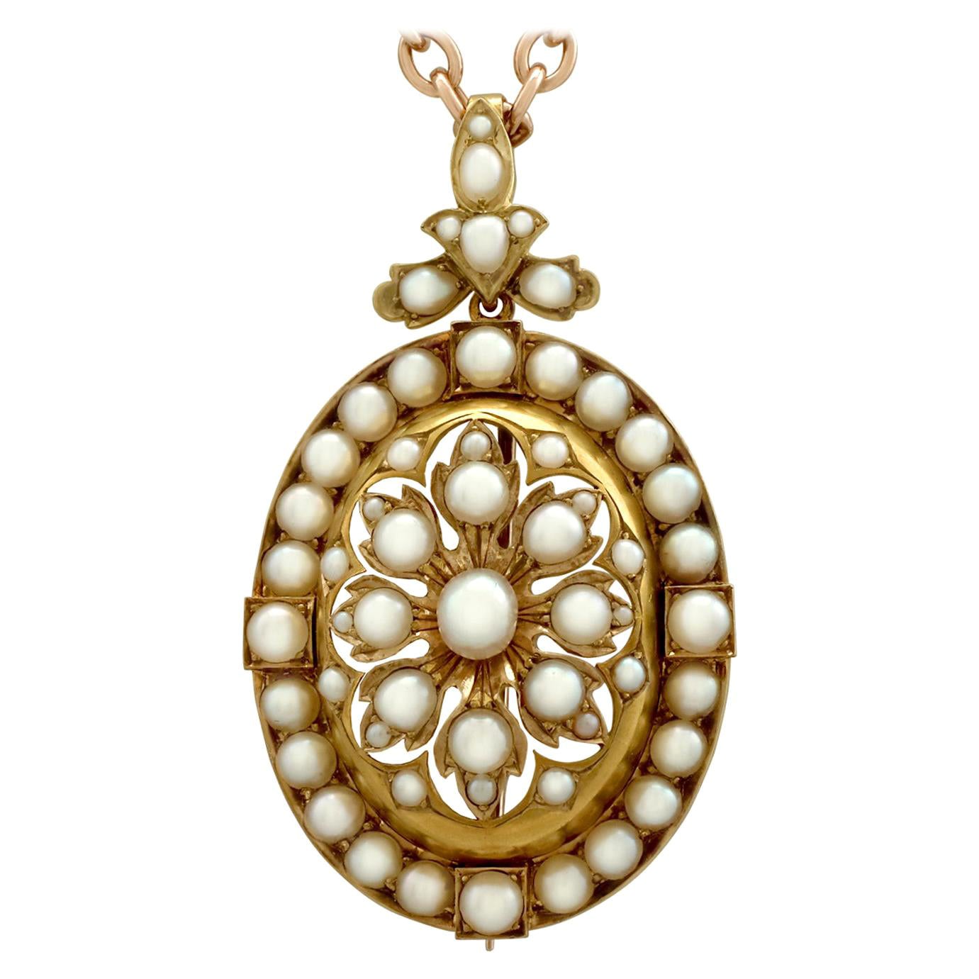 Antiguo broche victoriano con perlas y colgante de oro amarillo