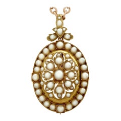 Broche pendentif victorienne ancienne en or jaune et perles de rocaille