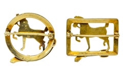 Sloan & Co. Antique Victorian Seed Pearl Enamel 14 Karat Gold Horse Pins