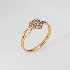 Antike viktorianische Seed Pearl Heart Ring 18k Gelbgold Band Vintage By Schmuck