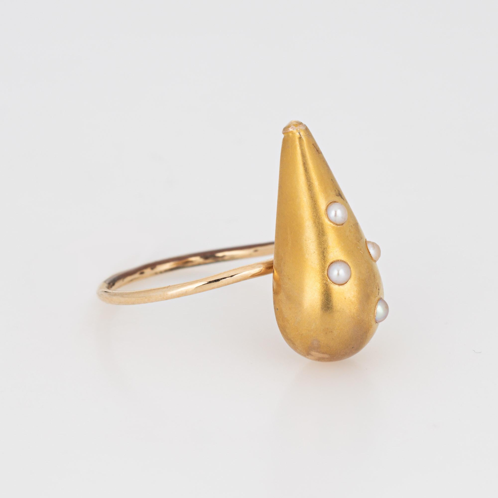 Victorien Bague conversion victorienne ancienne en or jaune 14 carats avec perles naturelles, taille 5,5 Fine Jewelry en vente