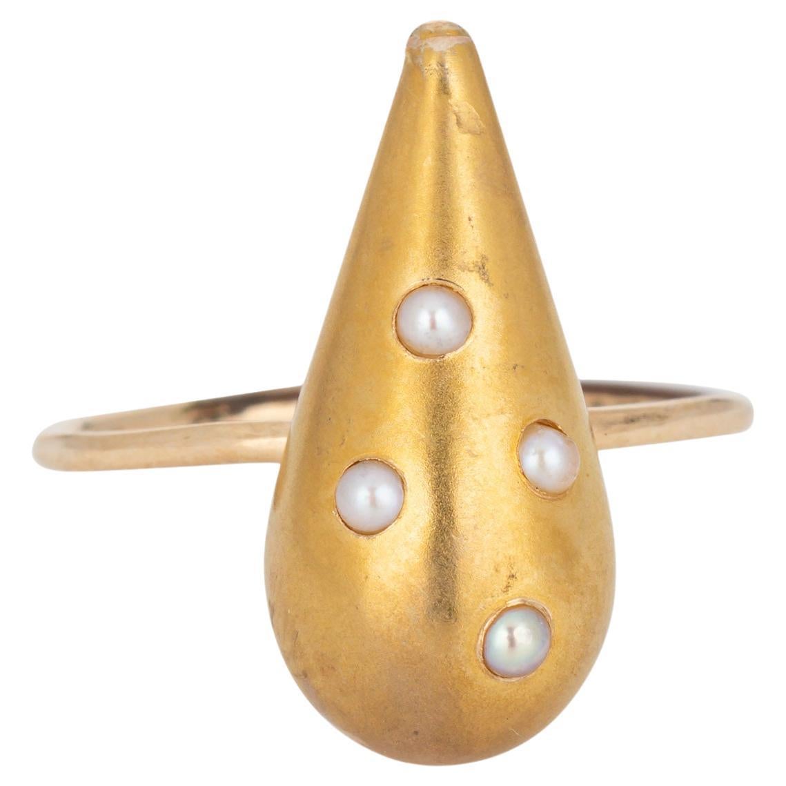 Bague conversion victorienne ancienne en or jaune 14 carats avec perles naturelles, taille 5,5 Fine Jewelry en vente