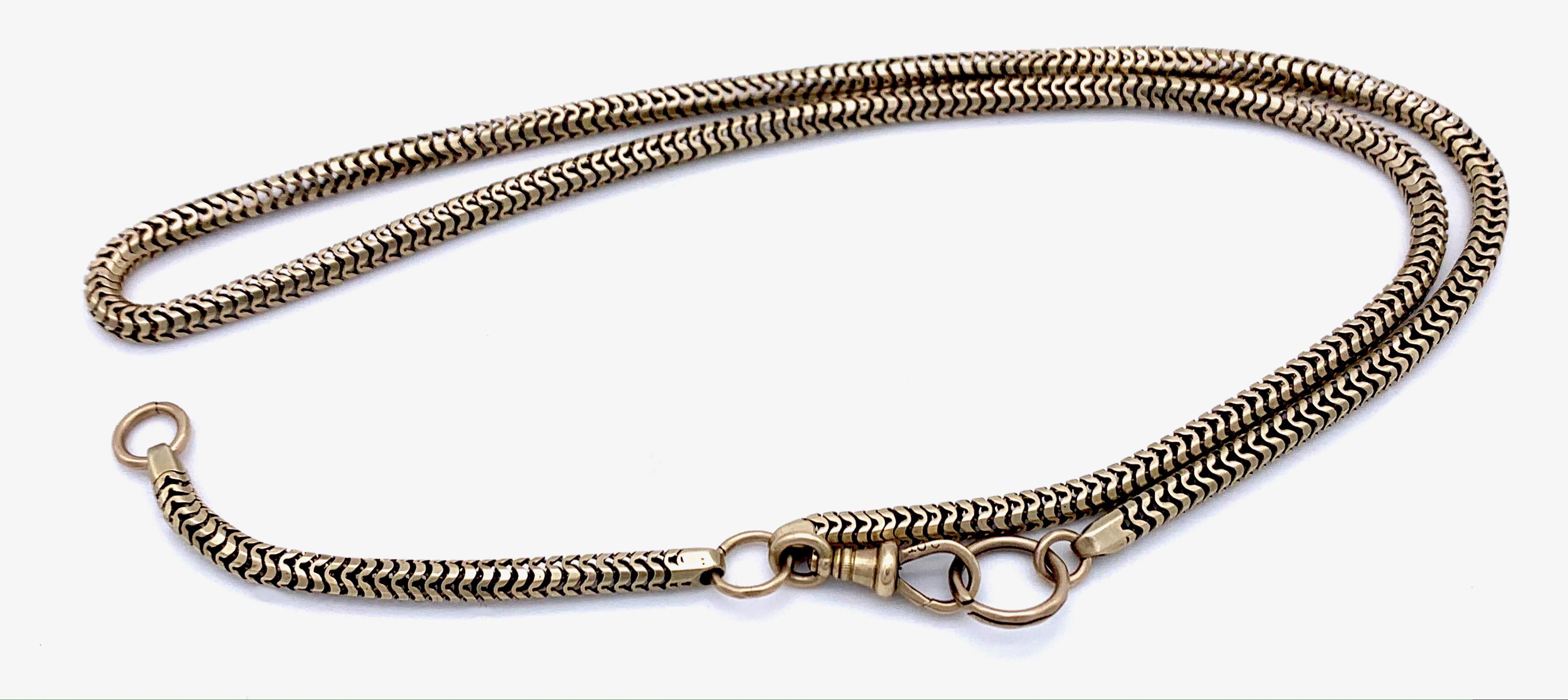 Victorien Chaîne collier à maillons serpent de style victorien ancien, chaîne de montre en or 9 carats en vente