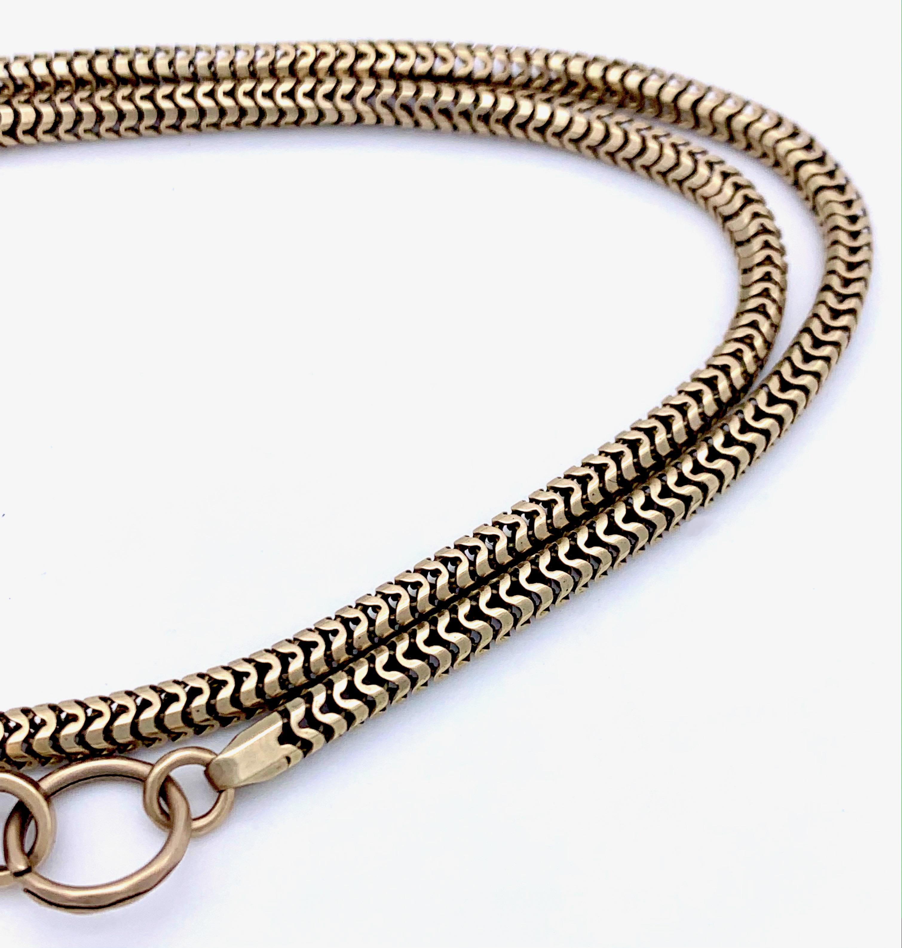 Antike viktorianische Schlange Gliederkette Halskette Uhr Kette 9 Karat Gold im Zustand „Gut“ im Angebot in Munich, Bavaria