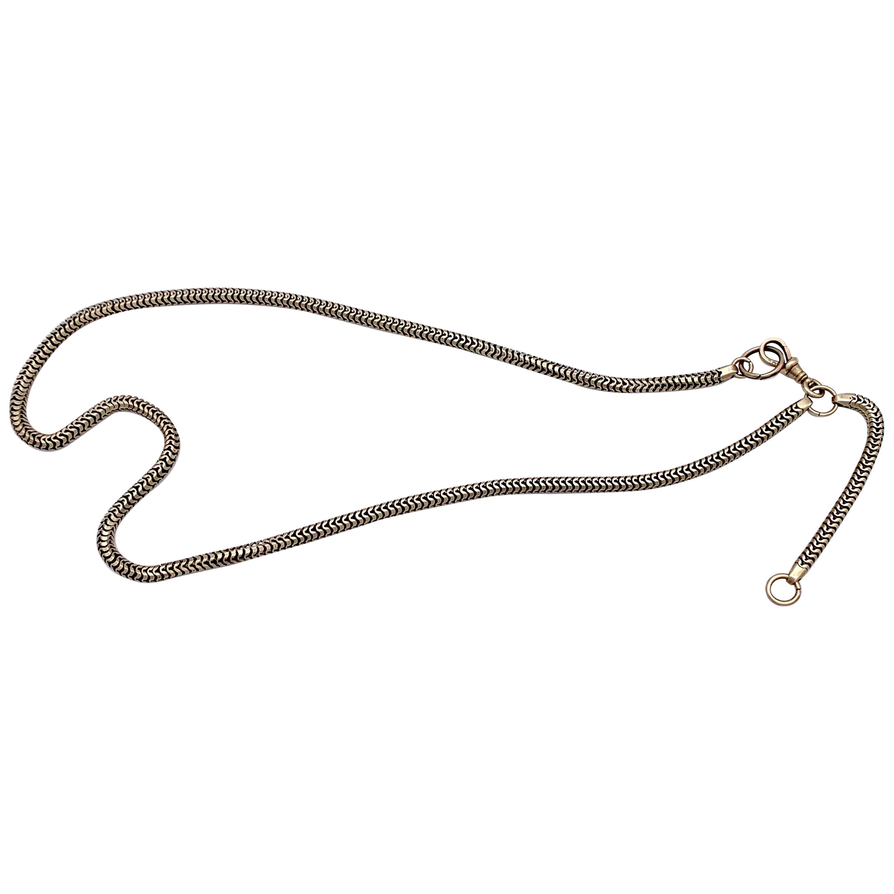 Antique Victorian Serpent Link Chain Necklace Watch Chain 9 Karat Gold For Sale