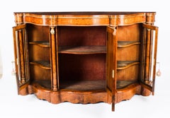 Antique Victorian Serpentine Burr Walnut Marquetry Credenza 19th C