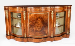 Antique Victorian Serpentine Burr Walnut Marquetry Credenza 19th Century