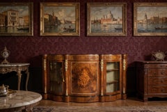 Antique Victorian Serpentine Burr Walnut Marquetry Credenza 19th Century