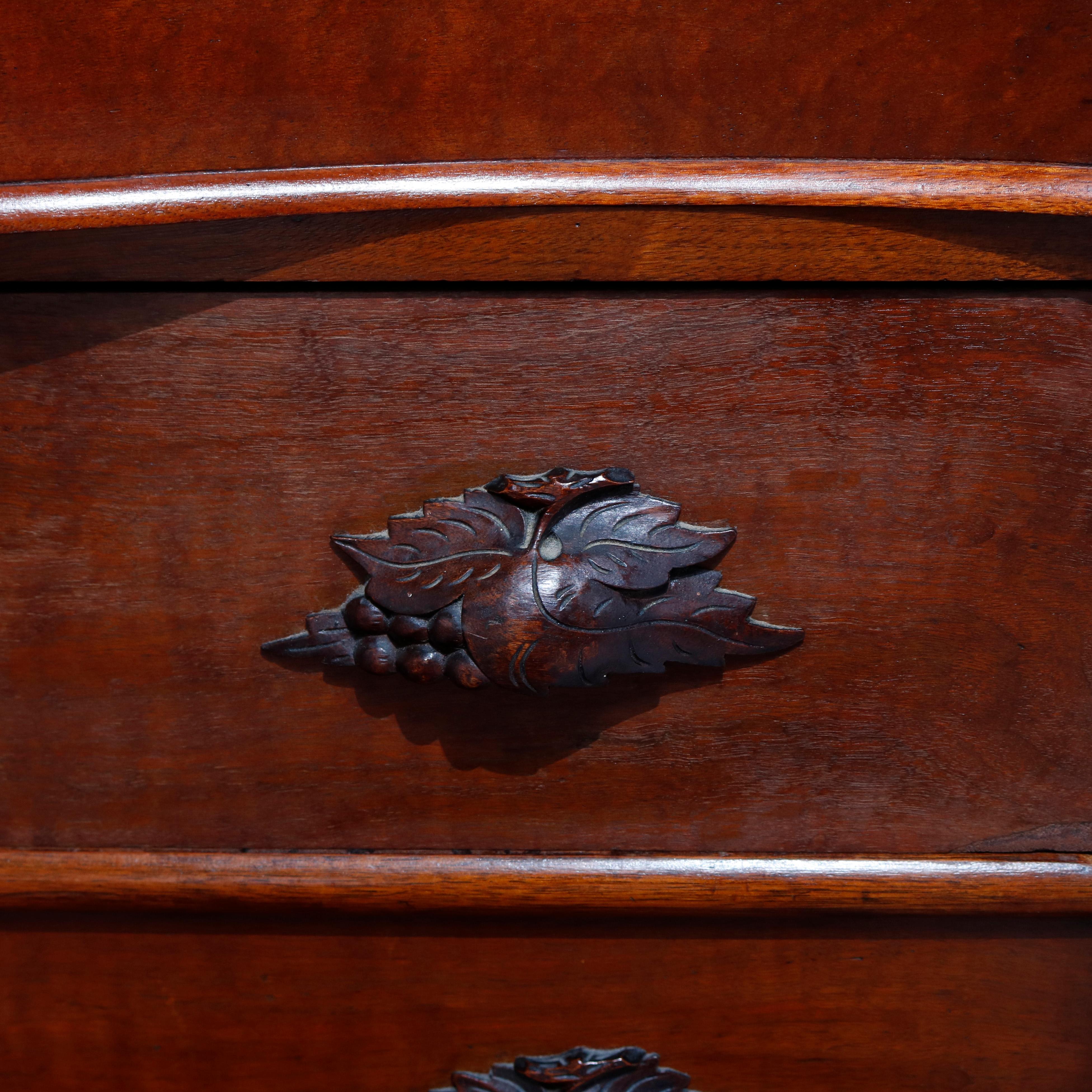 American Antique Victorian Serpentine and Carved Walnut Marble Top Chest of Drawers