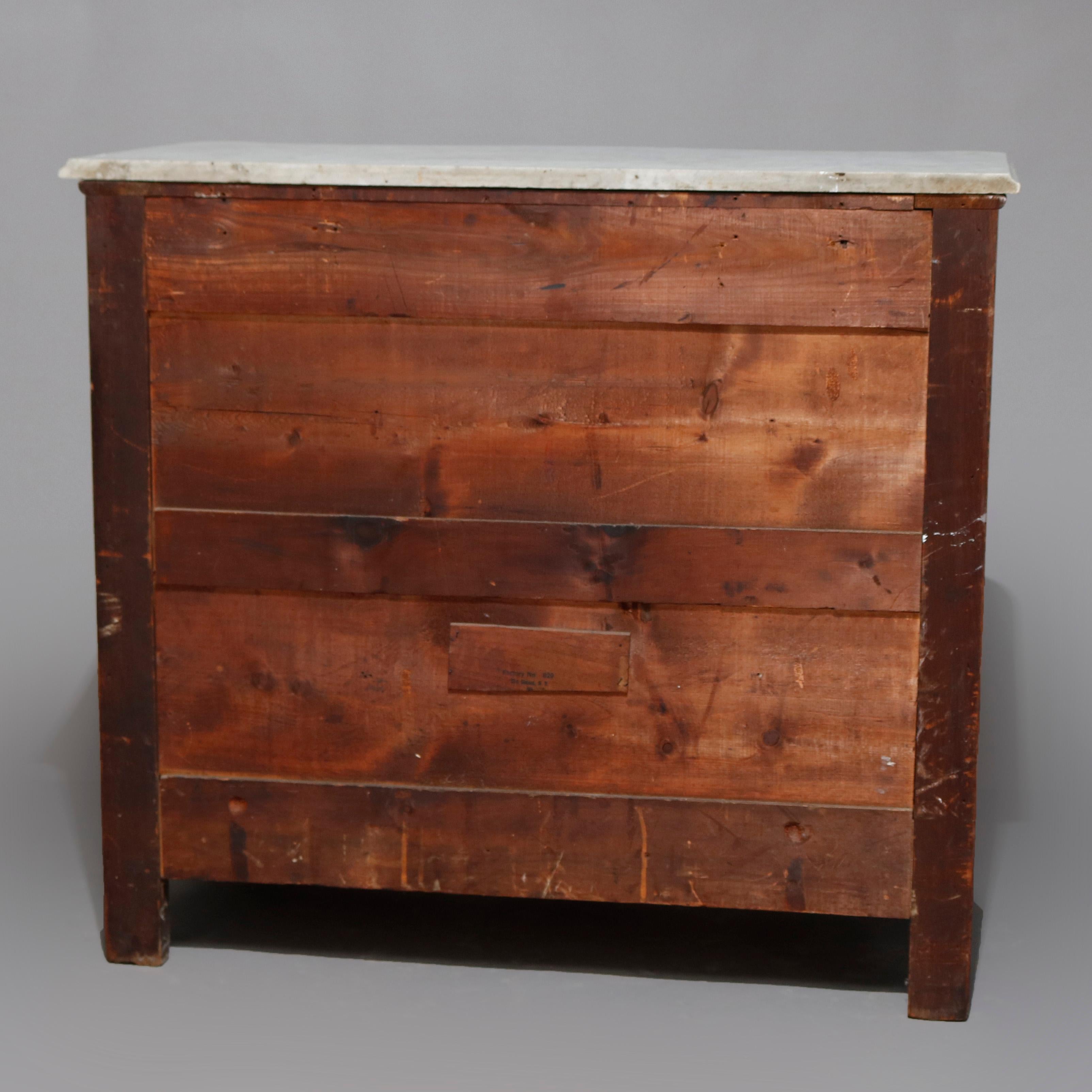 Antique Victorian Serpentine and Carved Walnut Marble Top Chest of Drawers In Good Condition In Big Flats, NY