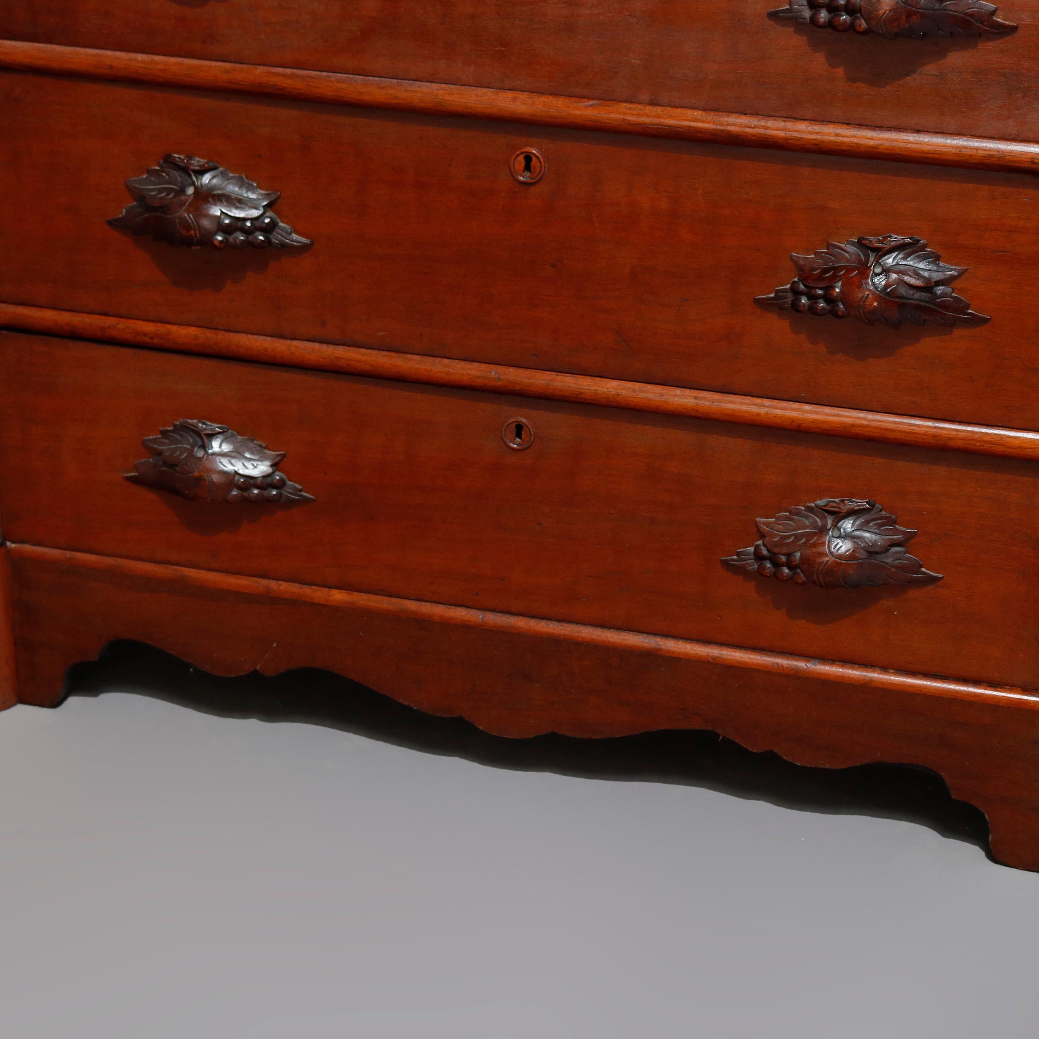 Antique Victorian Serpentine and Carved Walnut Marble Top Chest of Drawers 2