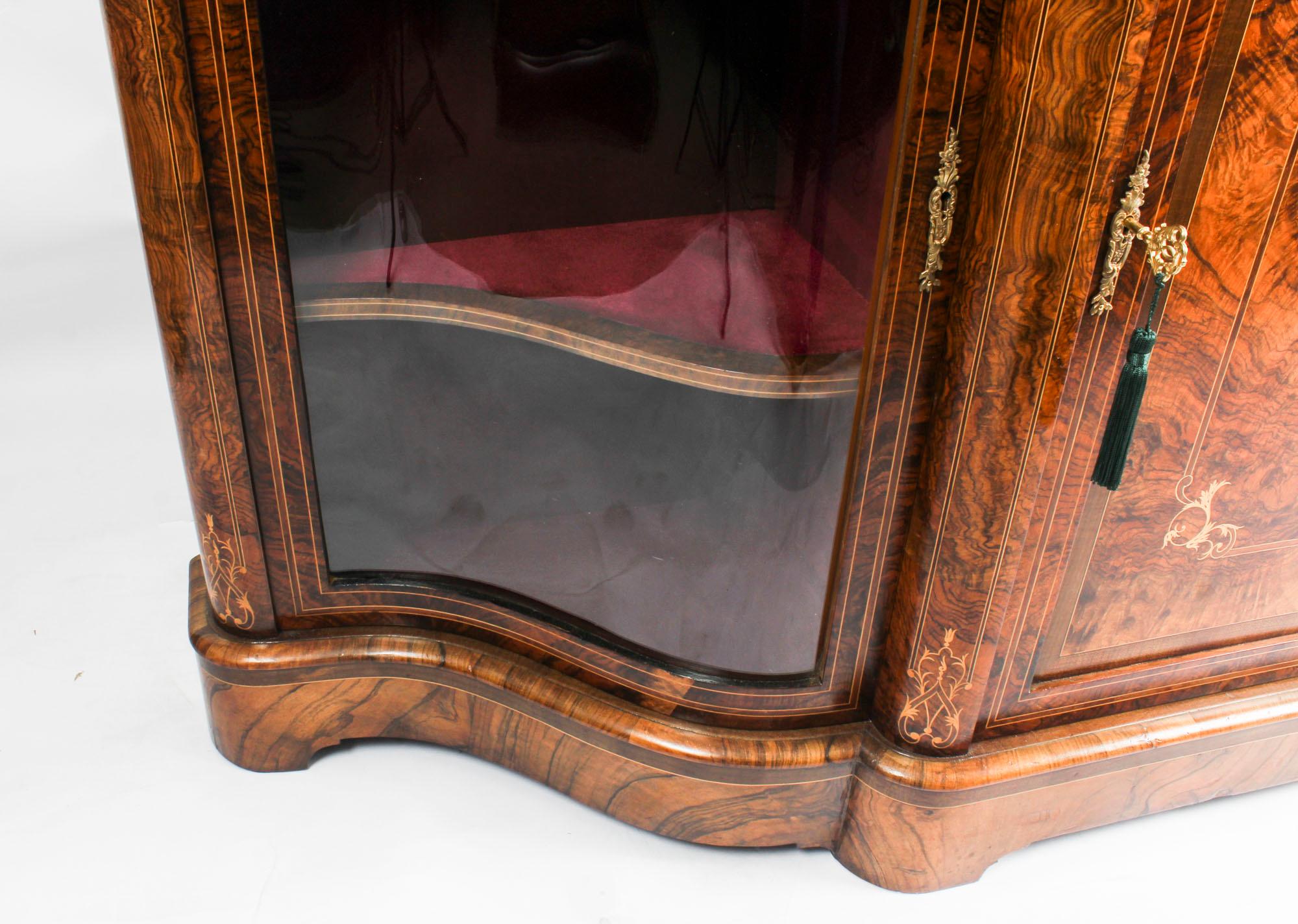 Antique Victorian Serpentine Inlaid Burr Walnut Credenza Side Cabinet 3