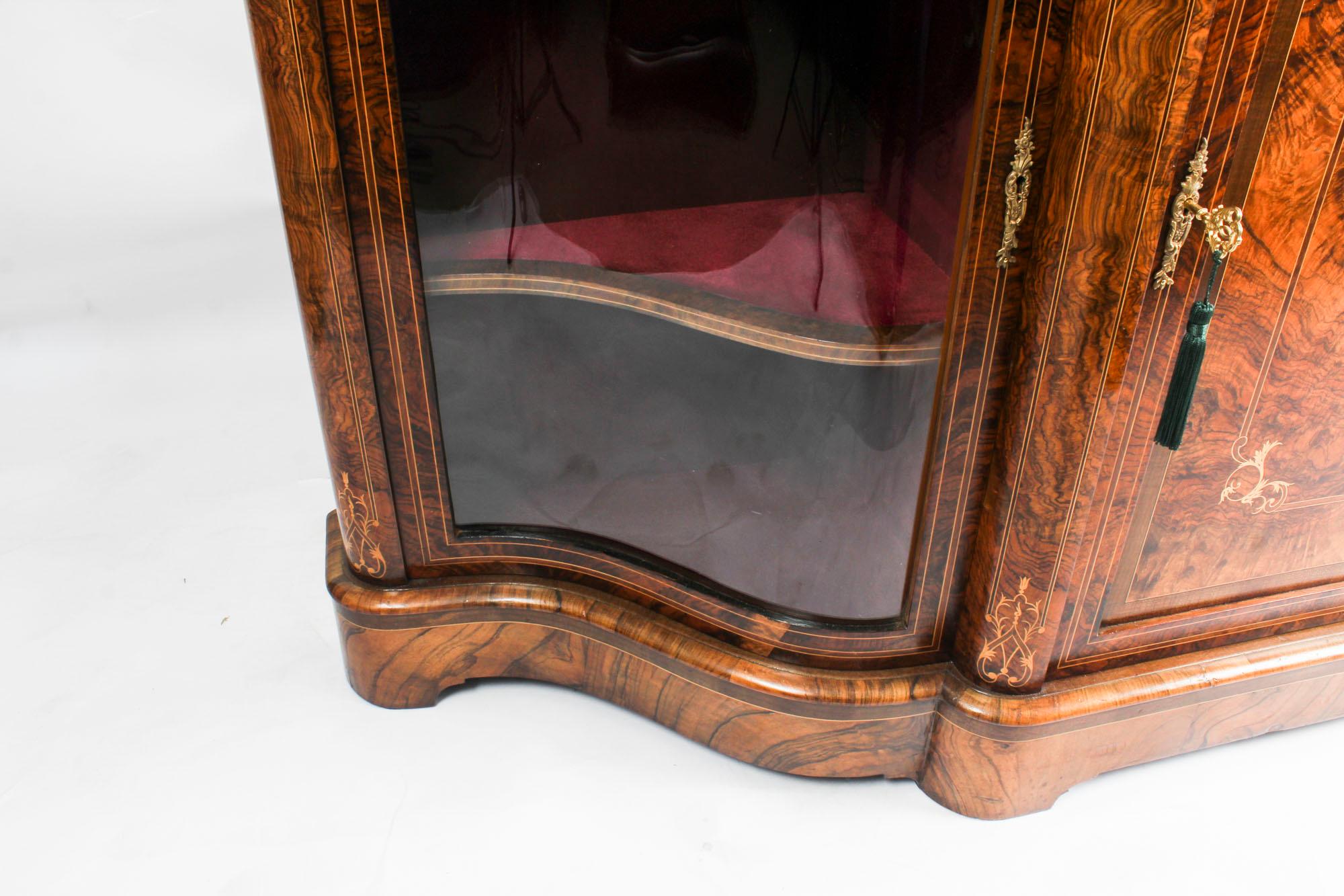 Antique Victorian Serpentine Inlaid Burr Walnut Credenza Side Cabinet 4