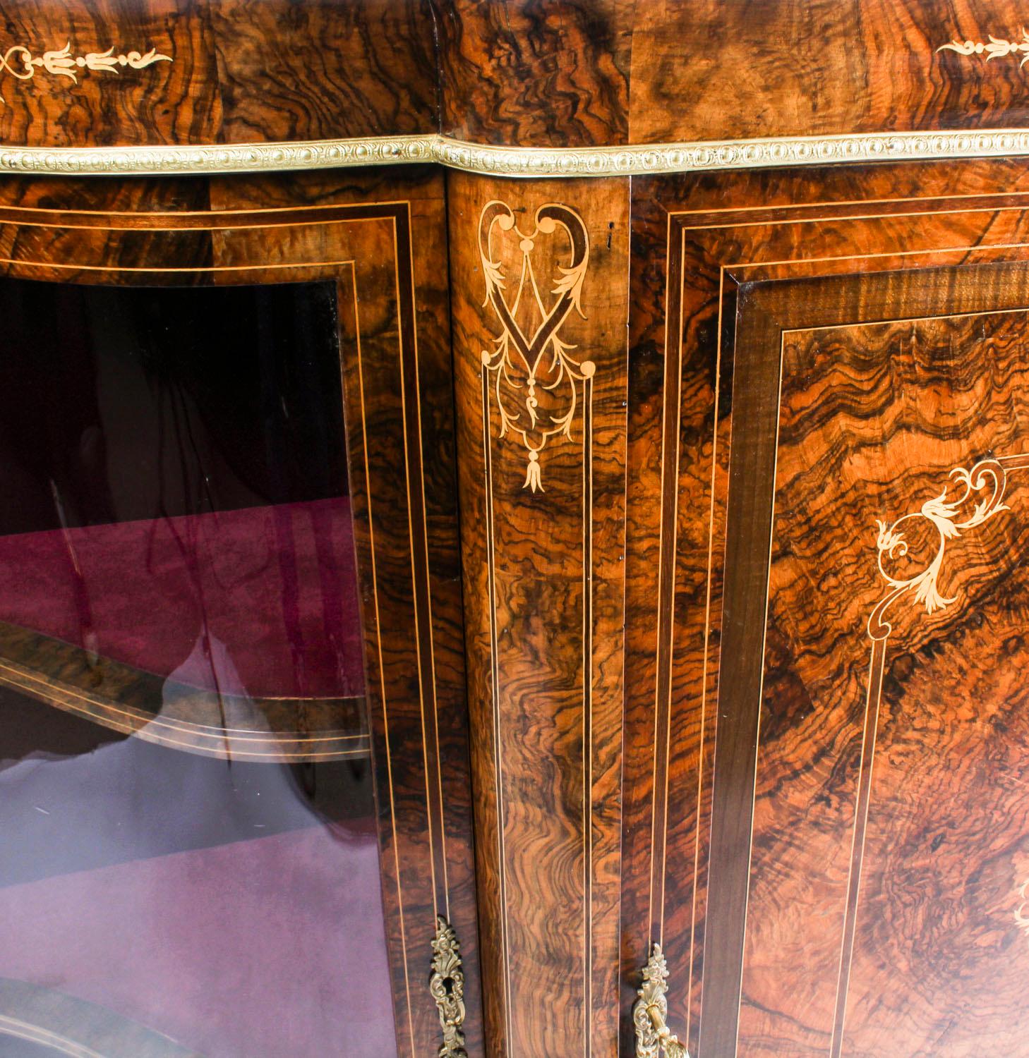 Antique Victorian Serpentine Inlaid Burr Walnut Credenza Side Cabinet 5