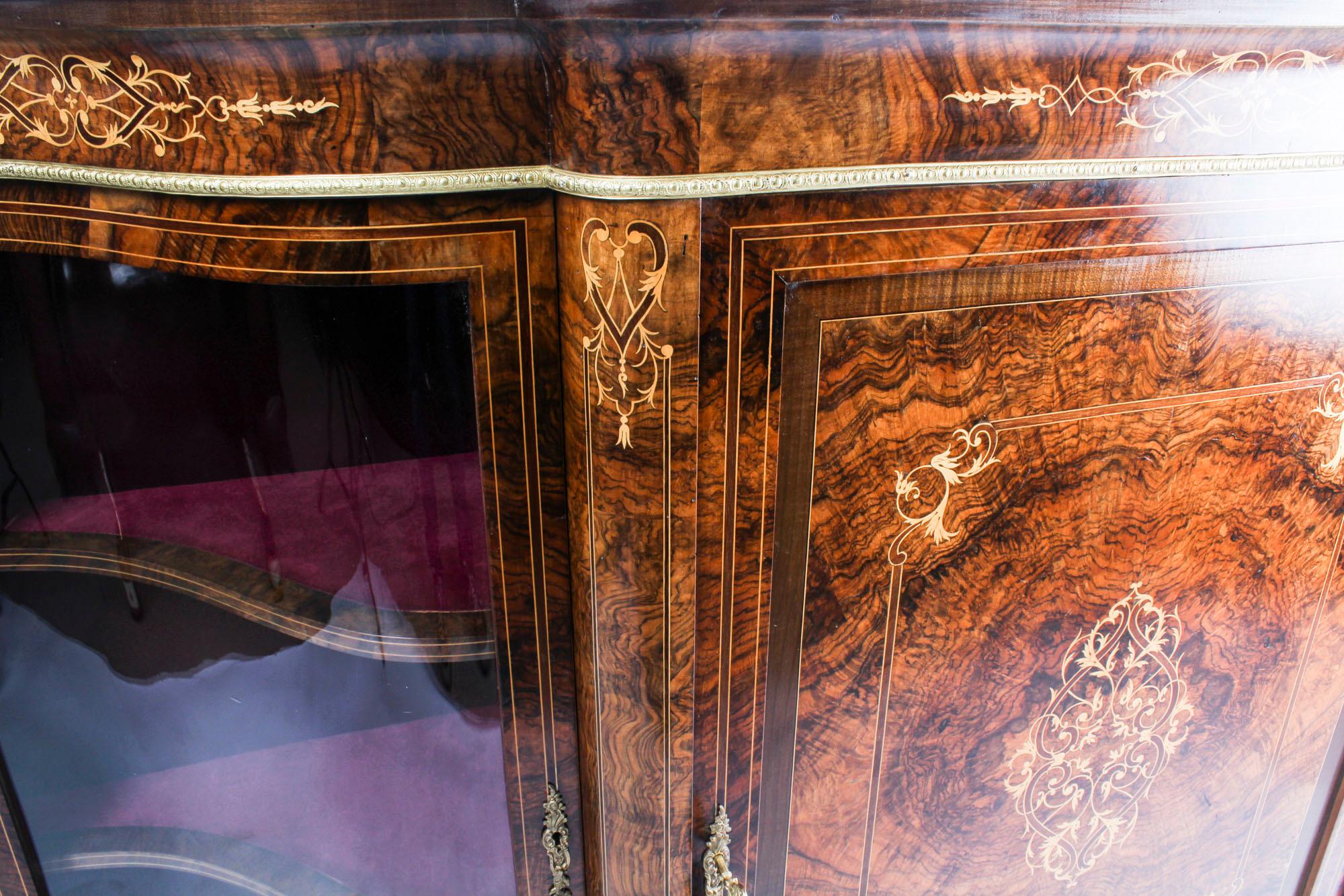 Antique Victorian Serpentine Inlaid Burr Walnut Credenza Side Cabinet 6