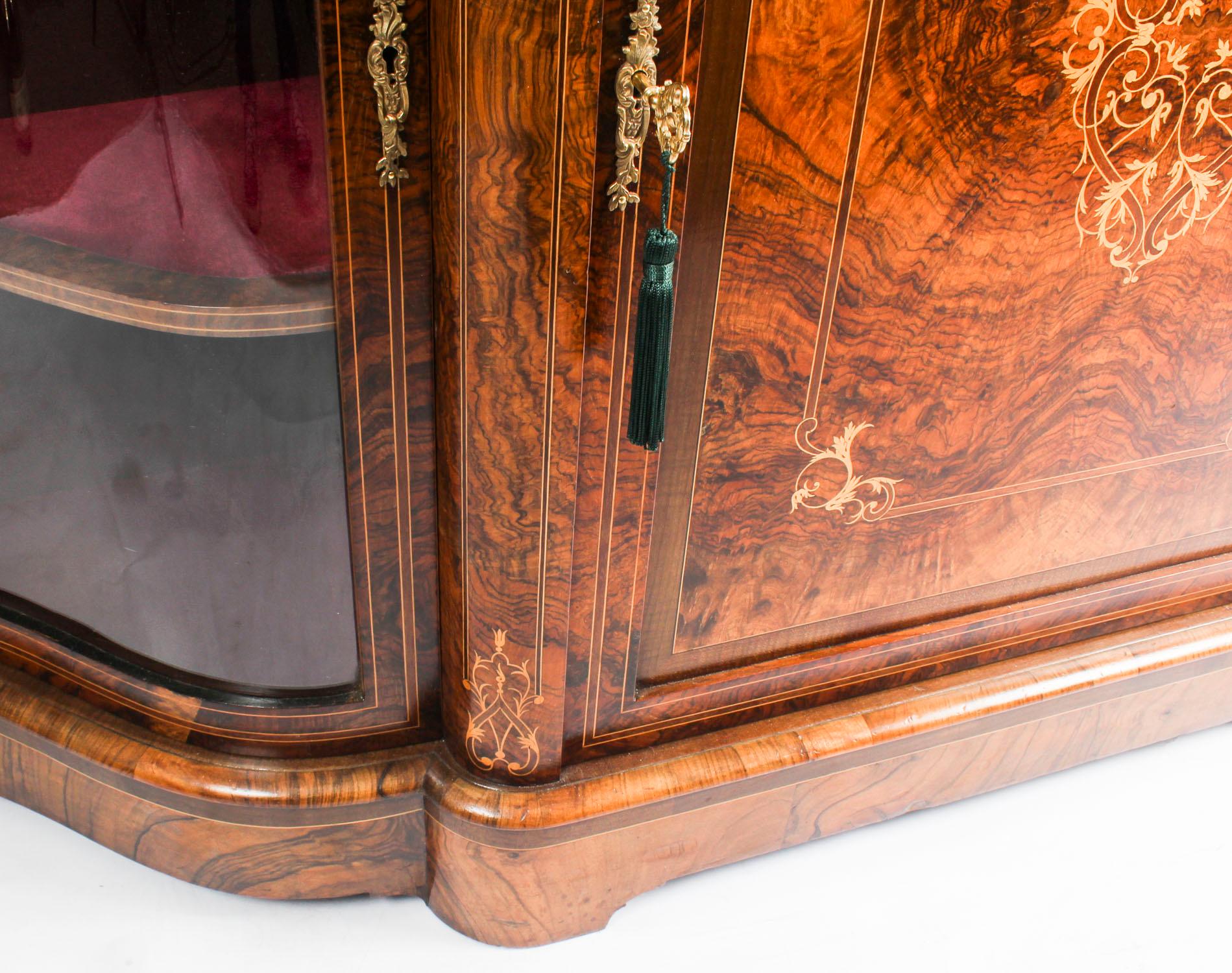 Antique Victorian Serpentine Inlaid Burr Walnut Credenza Side Cabinet 7