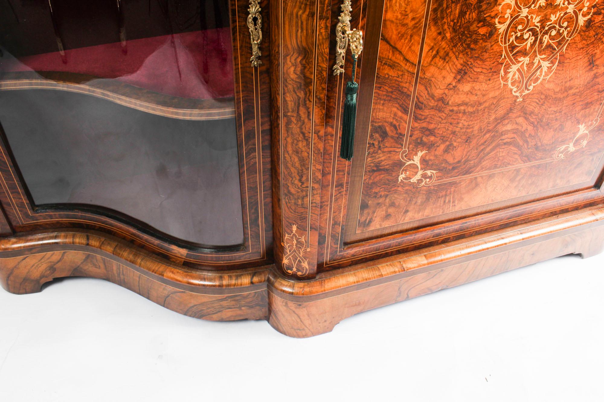 Antique Victorian Serpentine Inlaid Burr Walnut Credenza Side Cabinet 8