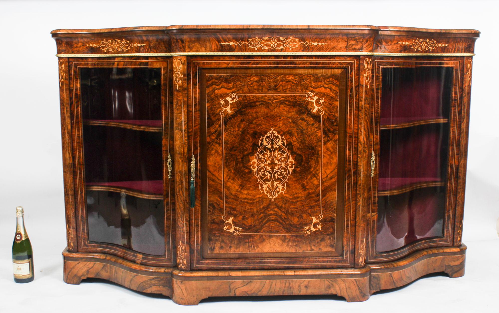 Antique Victorian Serpentine Inlaid Burr Walnut Credenza Side Cabinet 10