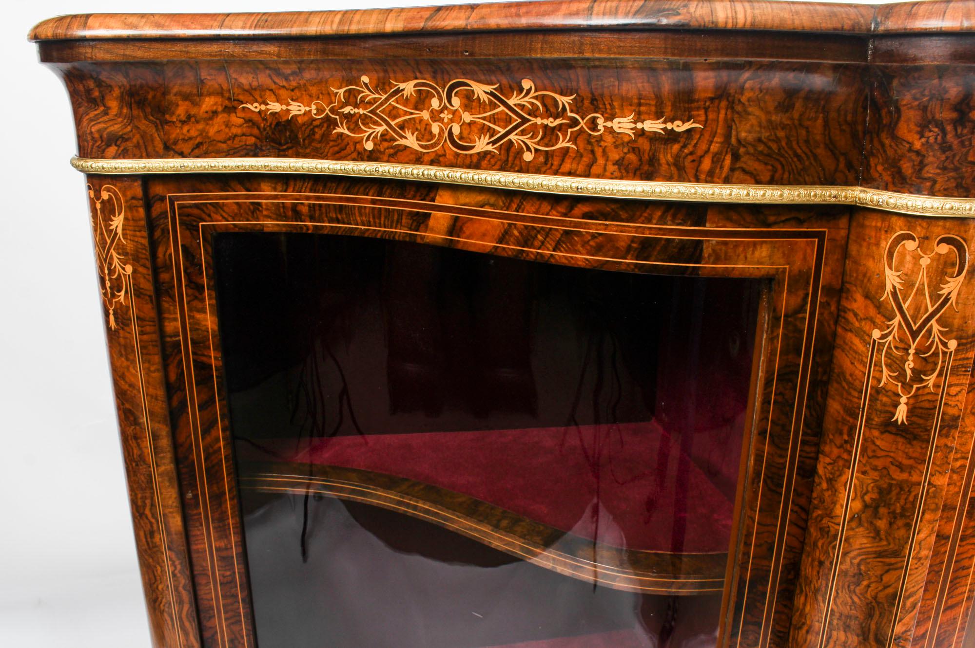Antique Victorian Serpentine Inlaid Burr Walnut Credenza Side Cabinet 2