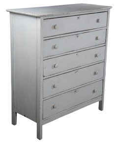Antique Victorian Serpentine Oak Chest of Drawers Tallboy Dresser Chic White