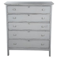 Antique Victorian Serpentine Oak Chest of Drawers Tallboy Dresser Chic White