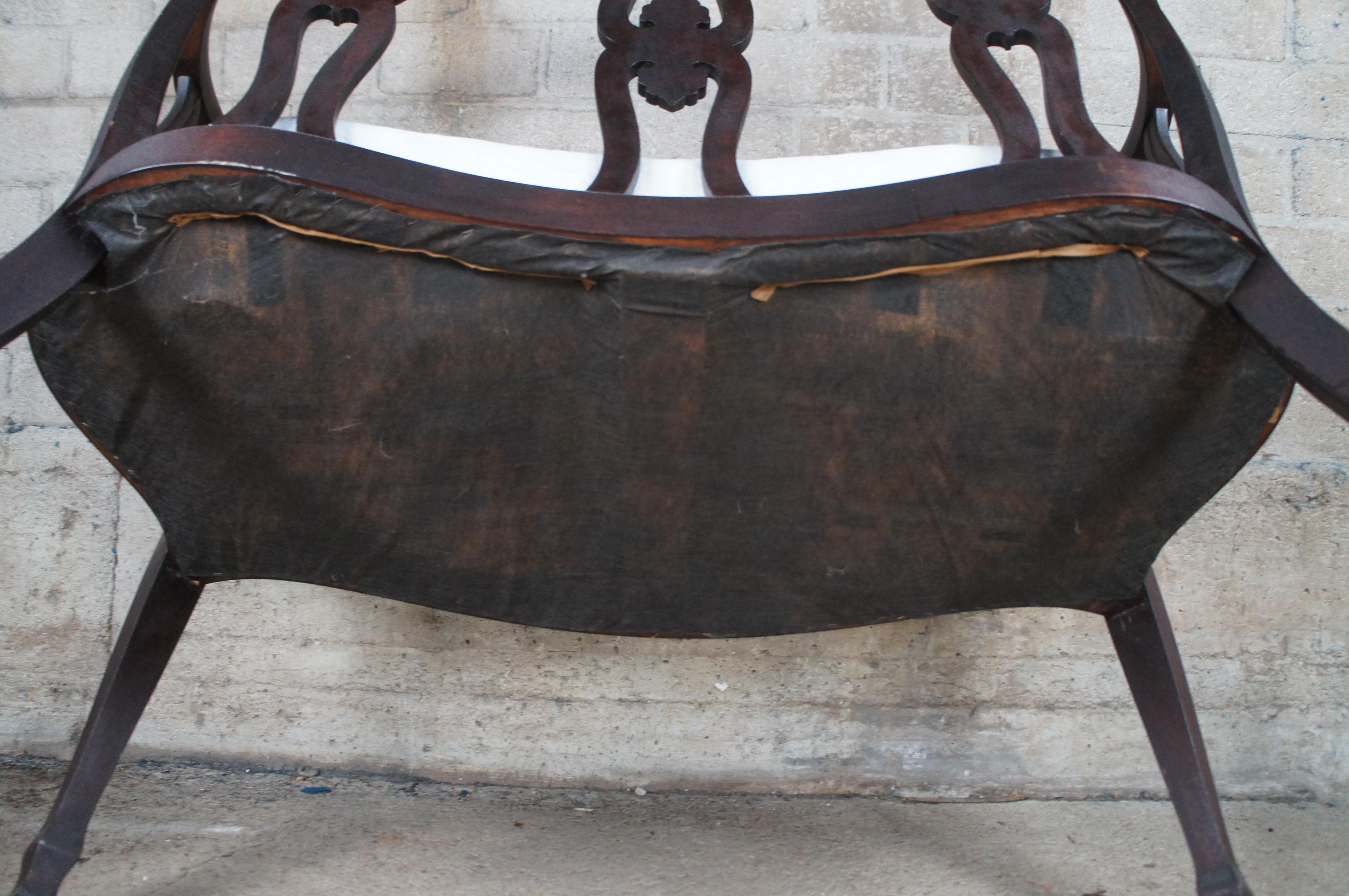 Antique Victorian Serpentine Oxbow Carved Mahogany Settee Loveseat Bench For Sale 7