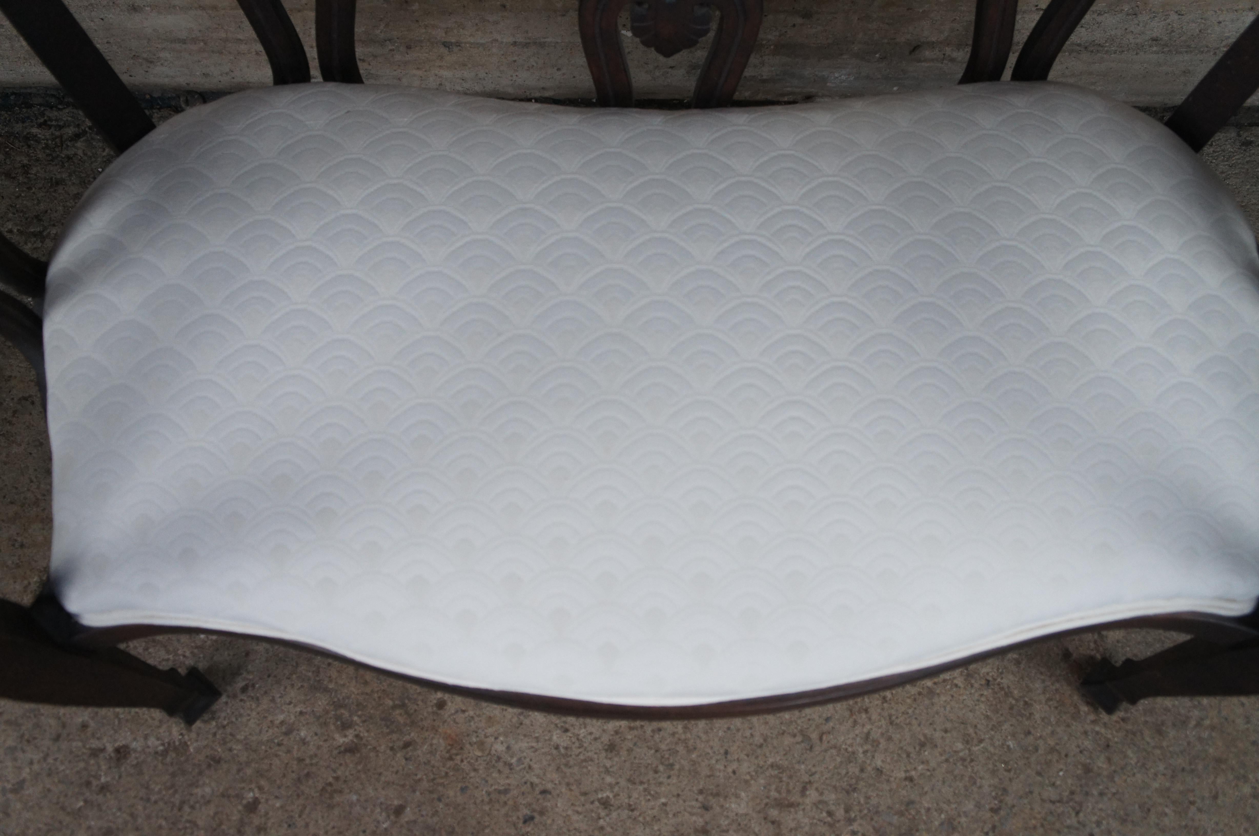 19th Century Antique Victorian Serpentine Oxbow Carved Mahogany Settee Loveseat Bench For Sale
