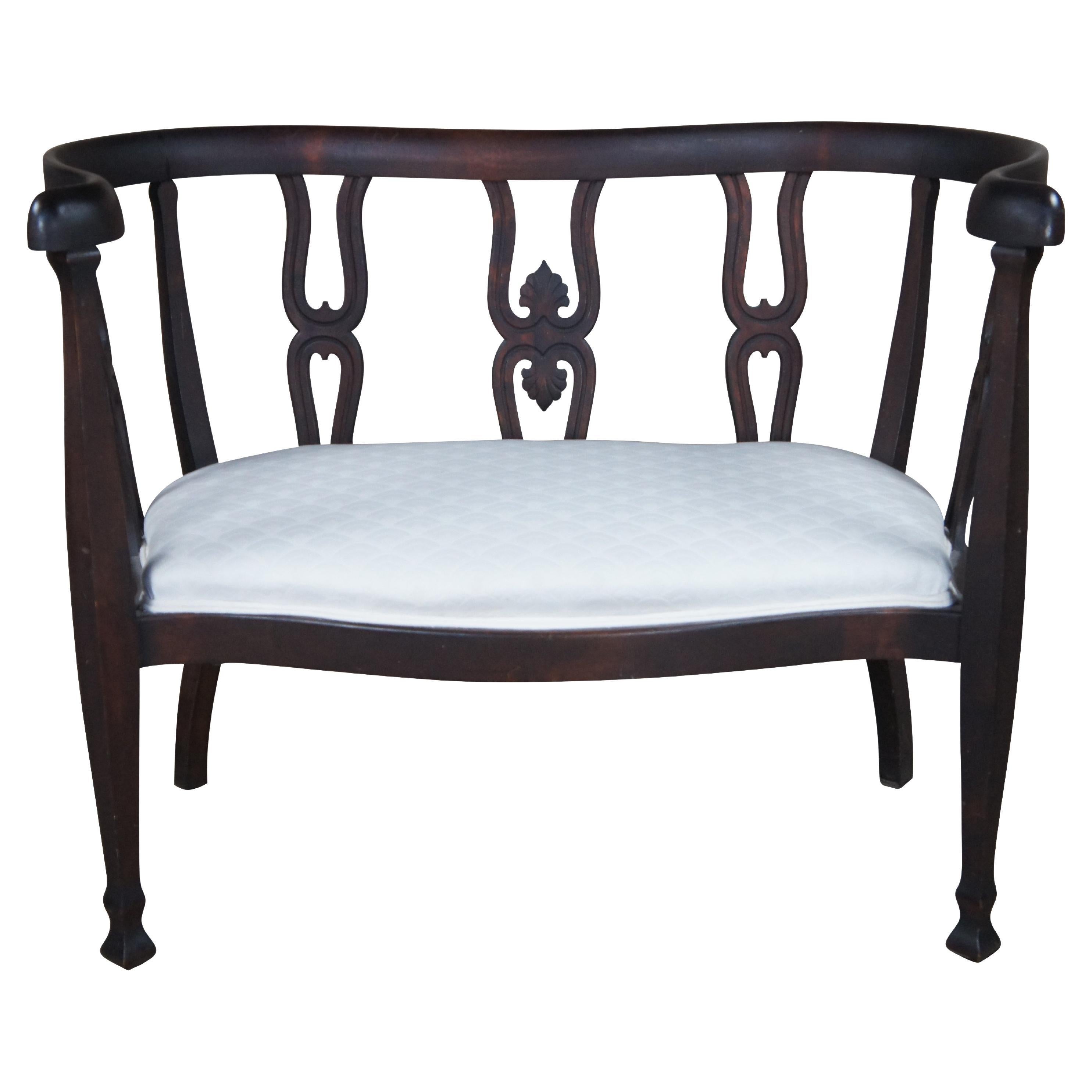 Antique Victorian Serpentine Oxbow Carved Mahogany Settee Loveseat Bench