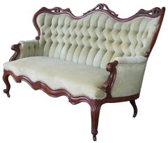 Antikes viktorianisches Serpentinen-Ohrensessel-Sofa mit Ohrensessel, Parlor, Schlangenschlange und Schlange