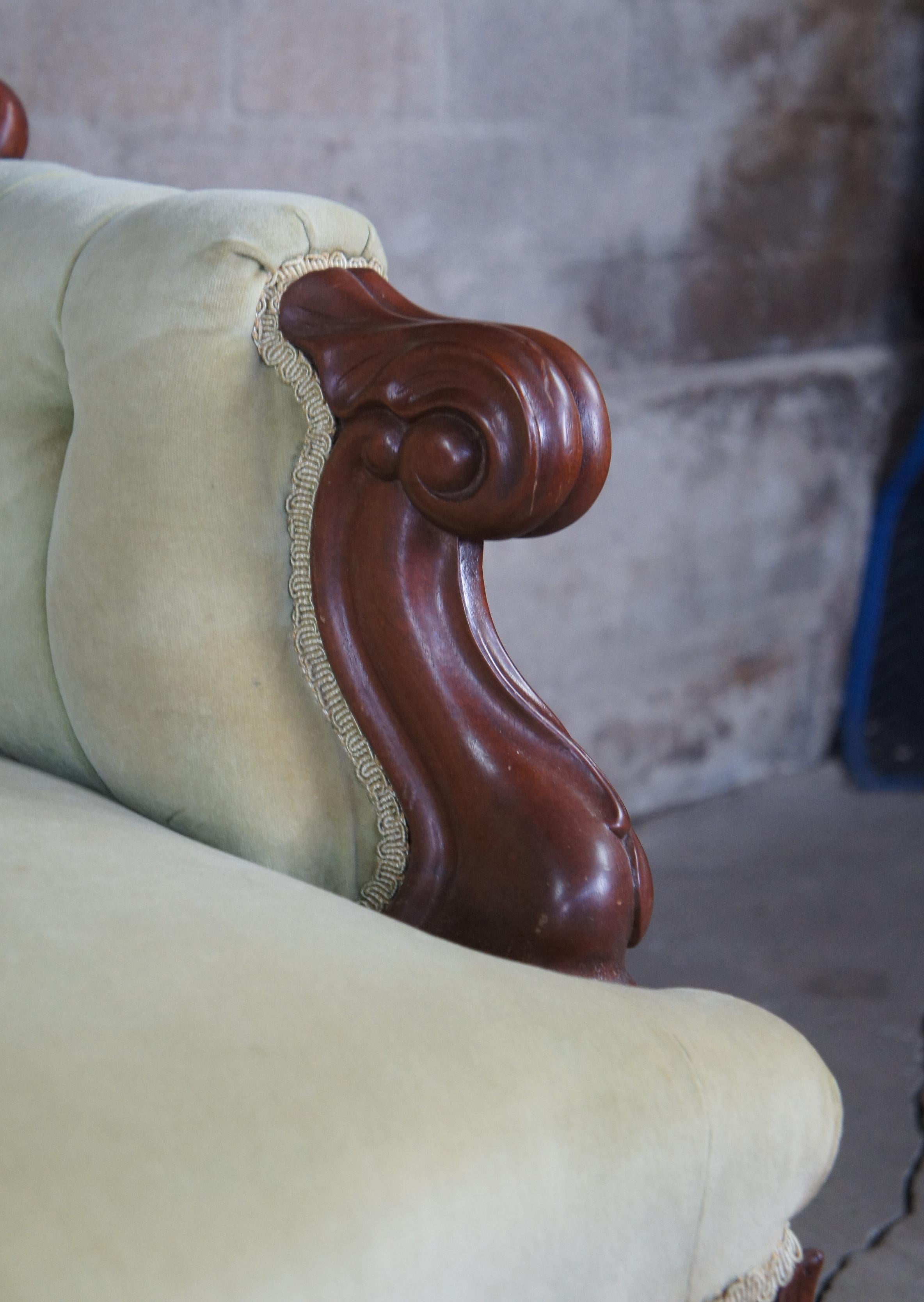 Velvet Antique Victorian Serpentine Wingback Parlor Snake Serpent Settee Bench Sofa