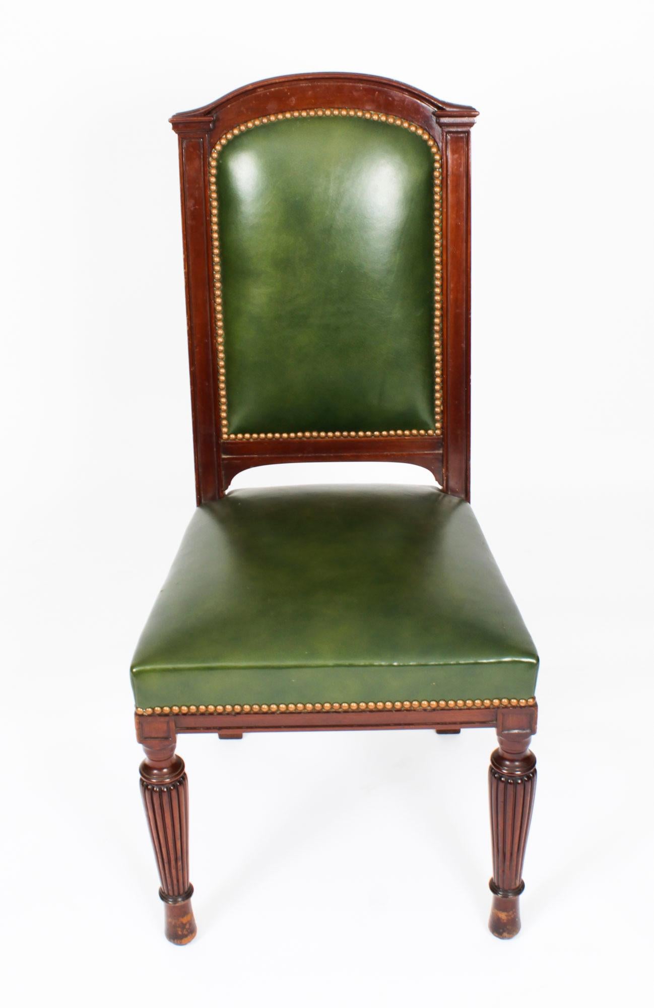 Antique Victorian Set 8 Leather Upholstered Back Dining Chairs 19th C In Good Condition In London, GB