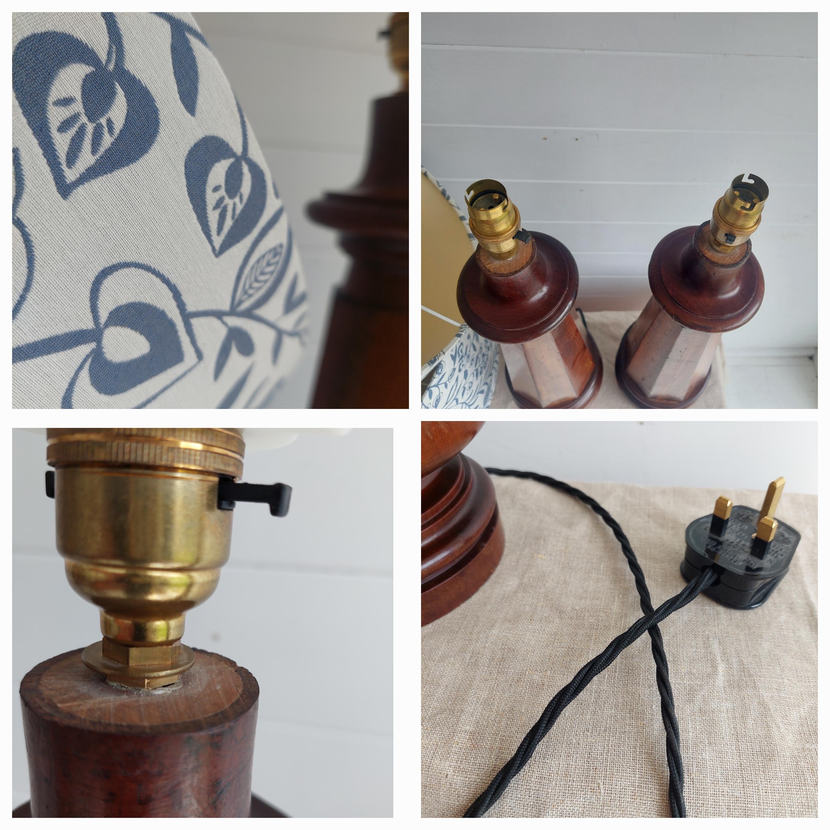Antique Victorian Set Of 2 Walnut Table Lamp, Turned Lamp With Shades, 1800s 10