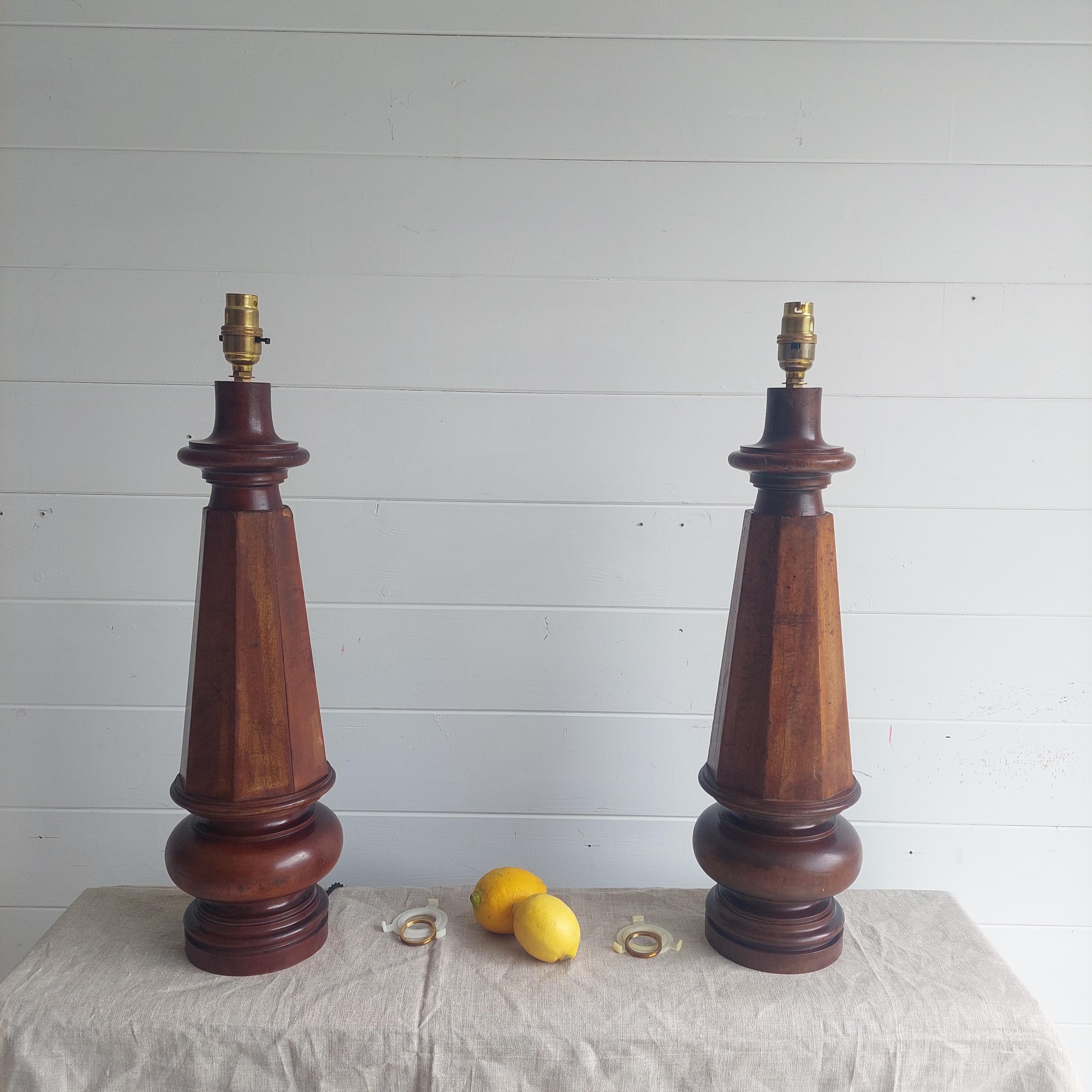 Fabric Antique Victorian Set Of 2 Walnut Table Lamp, Turned Lamp With Shades, 1800s