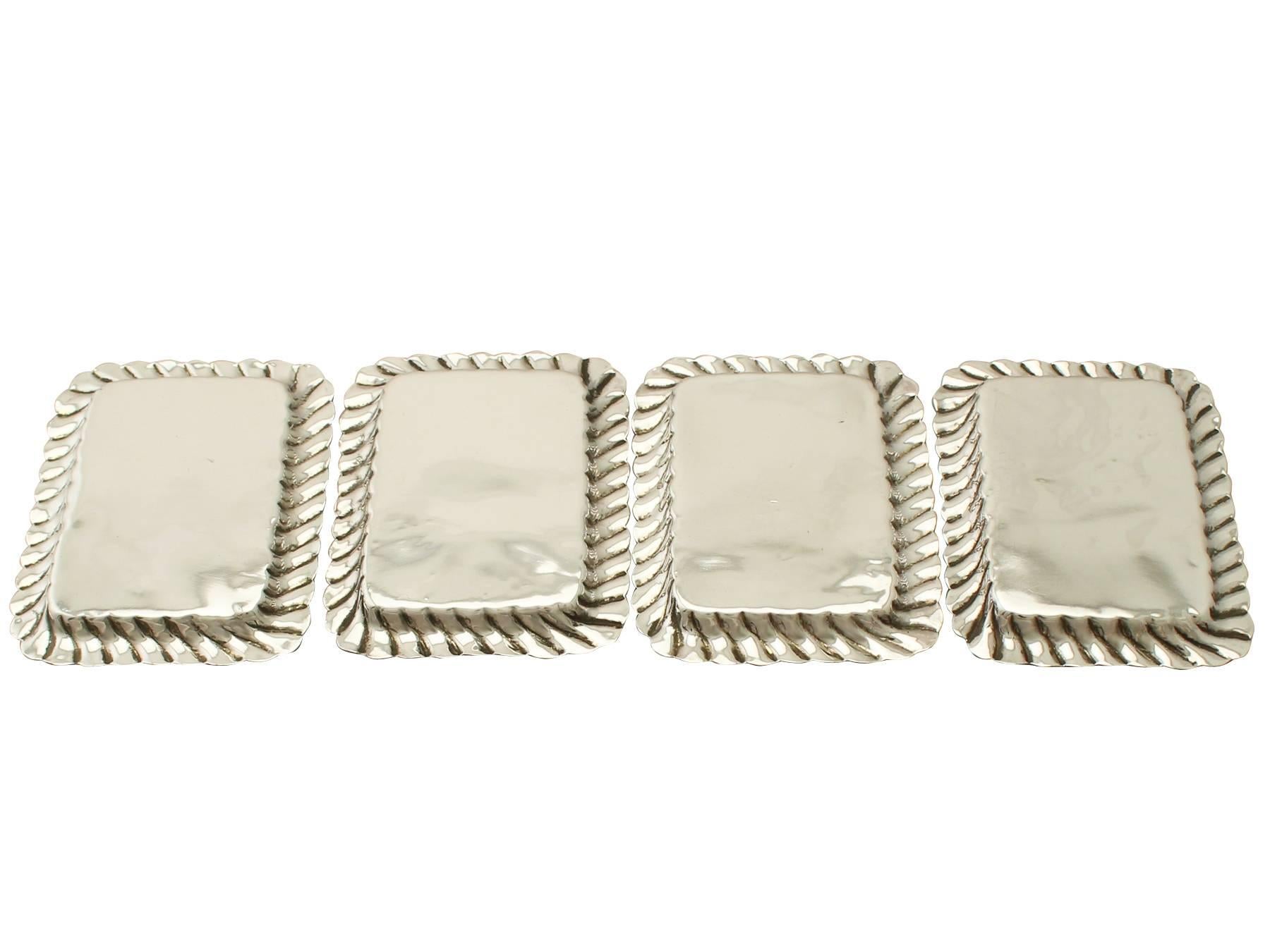 Antique Victorian Set of Four Sterling Silver Playing Card Trays 5