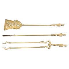 Antique Victorian Set of Quality Brass Fire Irons