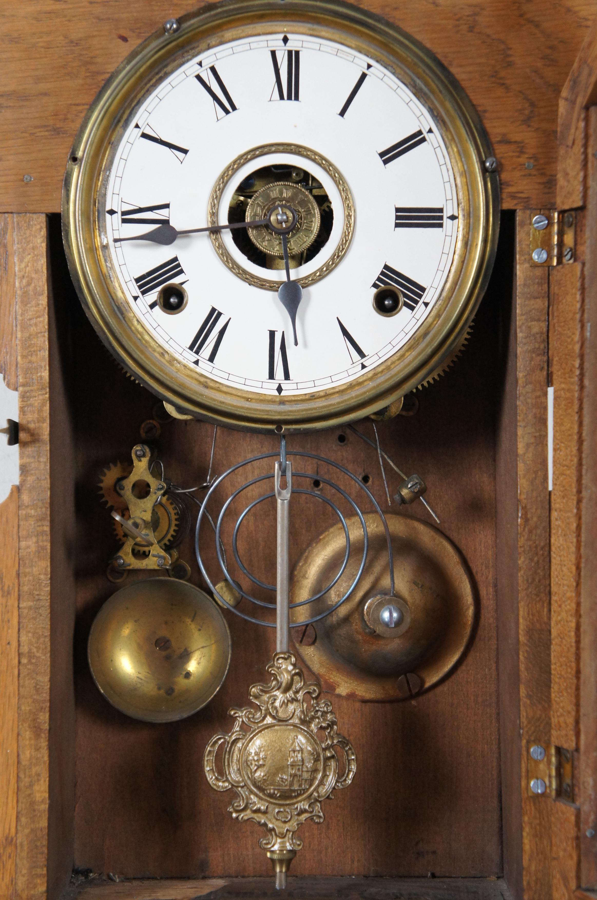 Antique Victorian Seth Thomas Quartersawn Oak Mantel Clock Ormolu 4
