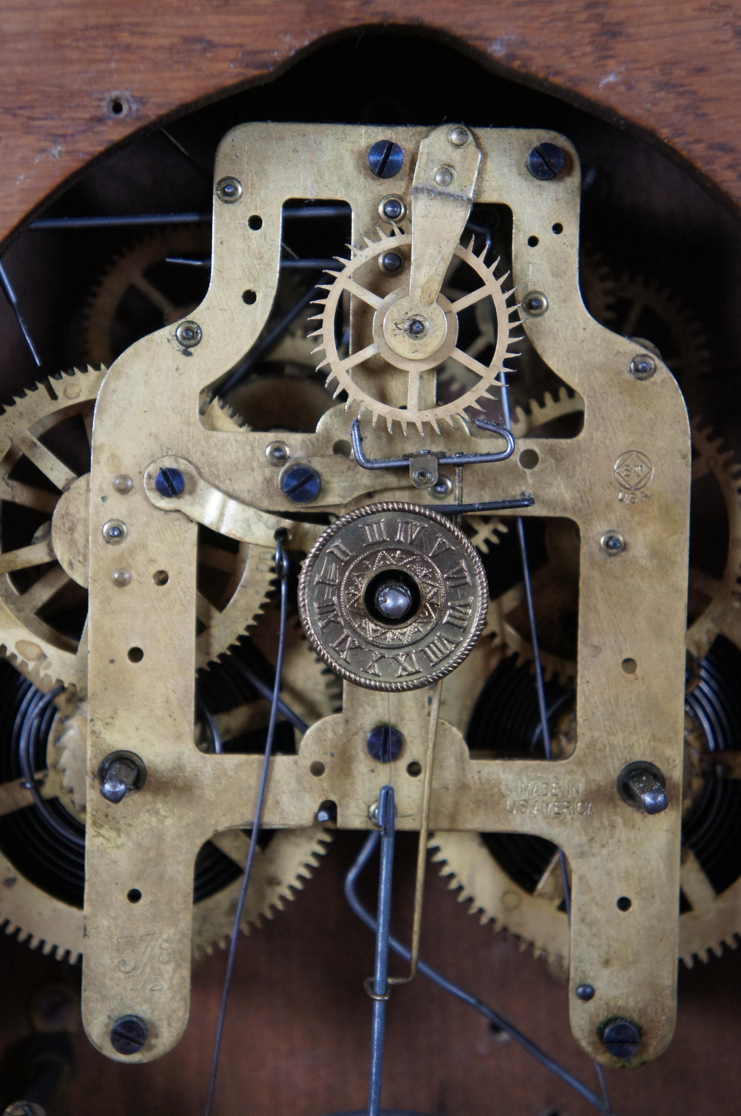 Antique Victorian Seth Thomas Quartersawn Oak Mantel Clock Ormolu 5